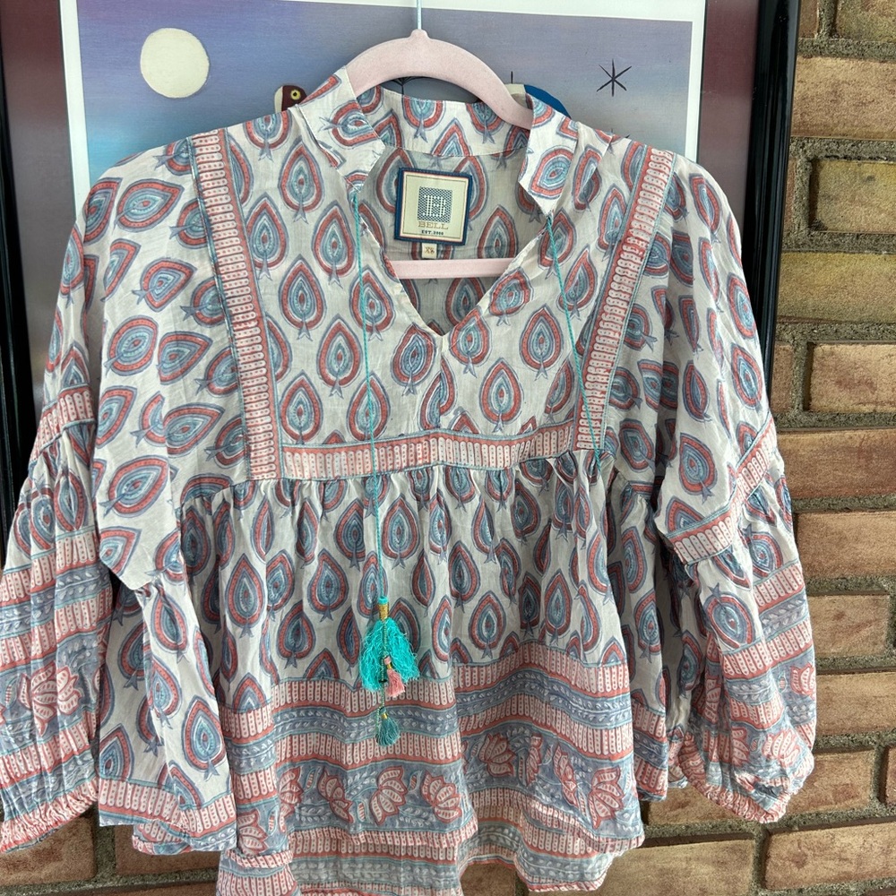 Bohemian Print Blouse - Blue and Pink